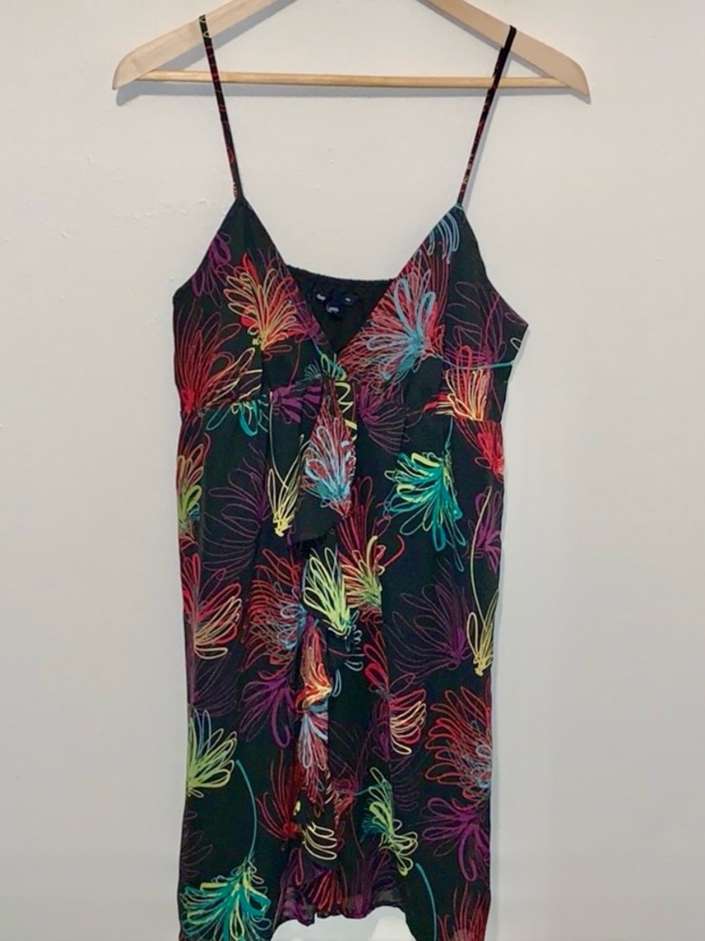 GAP Floral Midi Slip Dress Ruffle Surplice V Neck Sleeveless Below Knee Sz Large